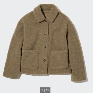 Uniqlo Olive Fleece Sherpa Jacket with Buttons